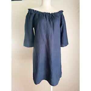 Allen Allen 100% Linen Navy Shift Off Shoulder Dress. Size small.Great condition